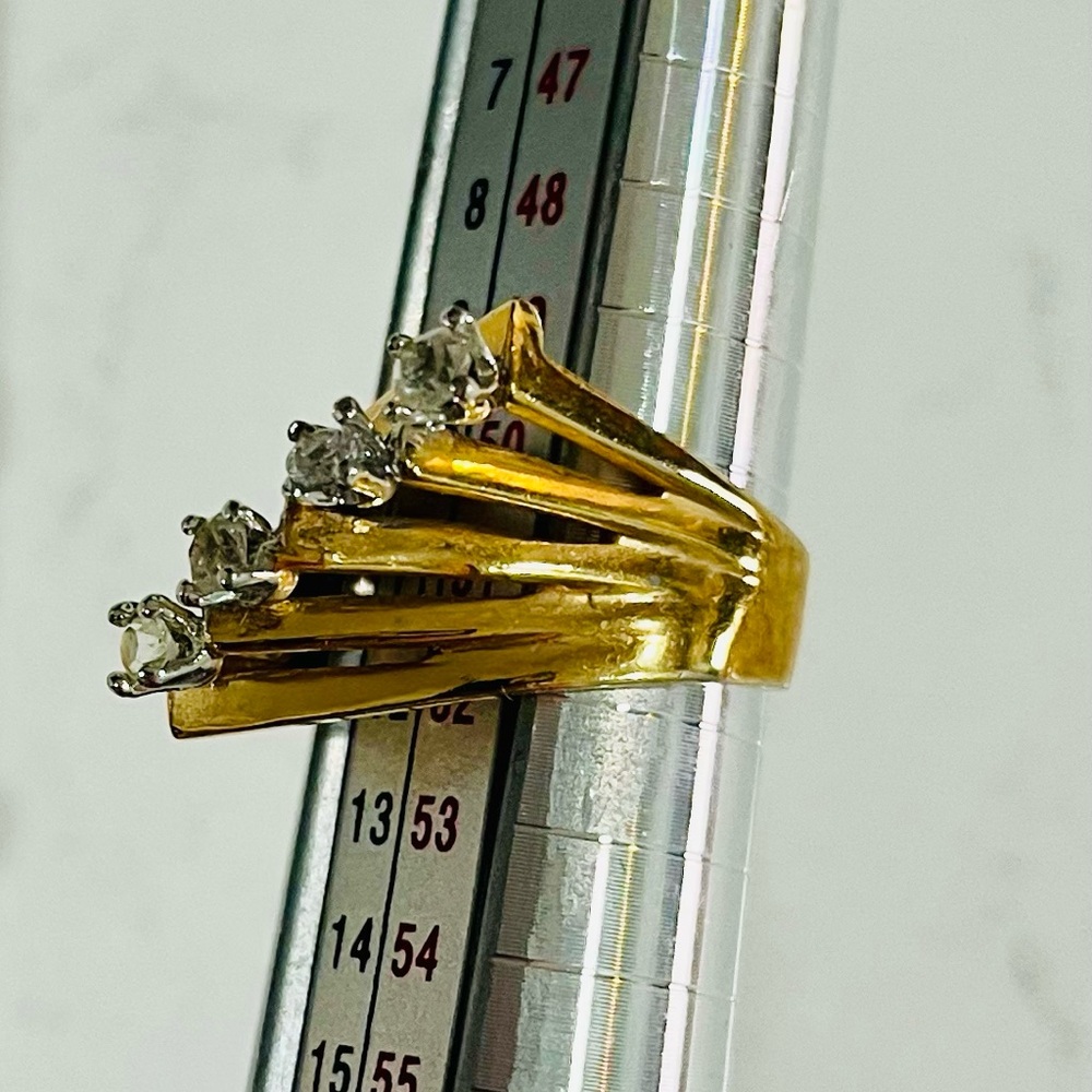Vintage 1960s Diagonal Multi Stone Ring Gold Tone Size 5.75 - Picture 6 of 12